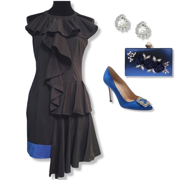 Mini Goth Cocktail Dress in Black w Blue Detail - Picture 2 of 16